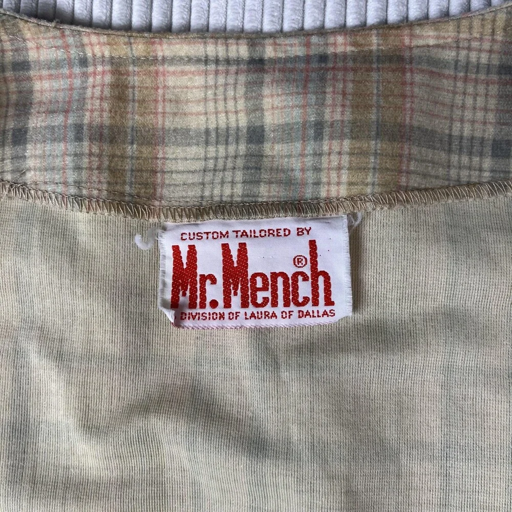Vintage Mr. Mench Vest Mens M Beige Plaid Suit Waistcoat Spring Casual 70s 80s